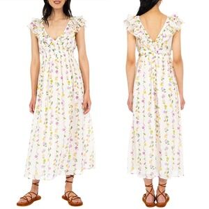 Banjanan NEW Maya Cotton Midi Dress in Folk Floral Magnolia Women's Size‎ Small